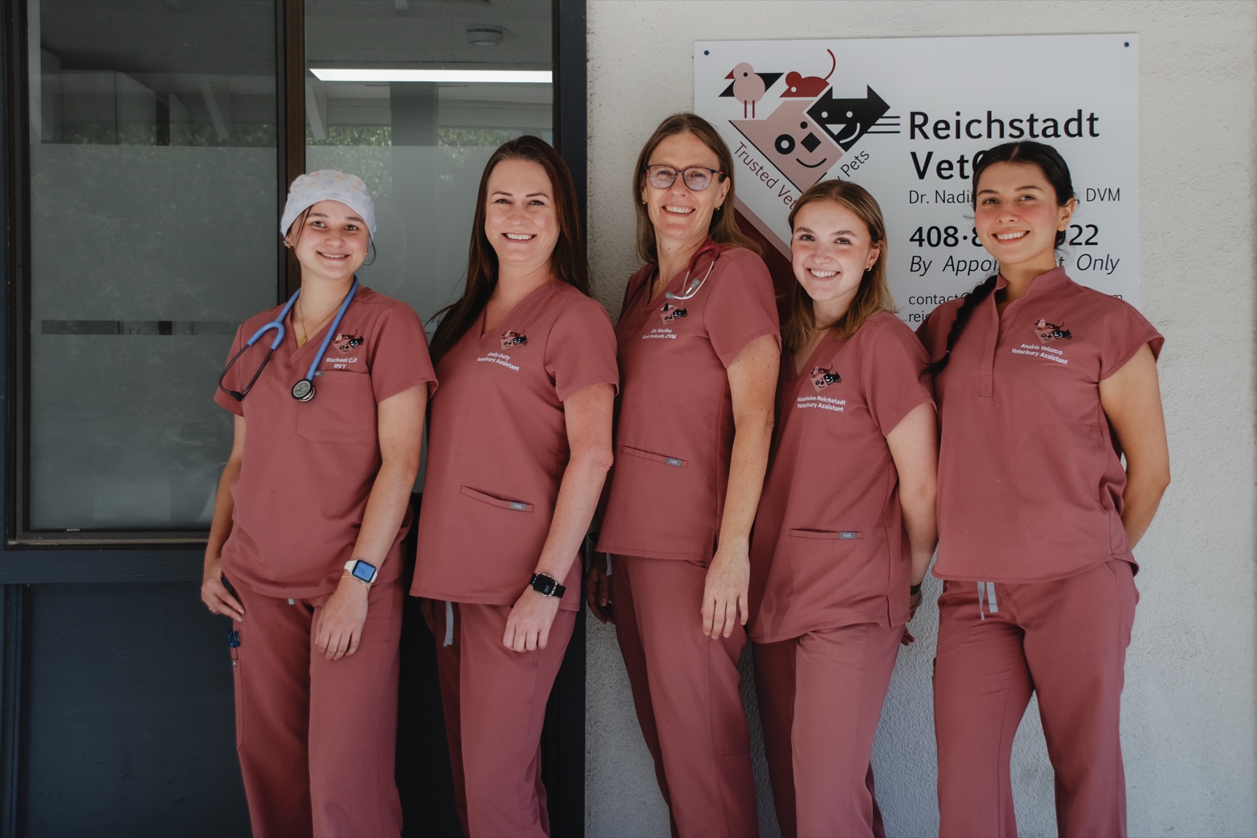 The Reichstadt VetCare team outside the clinic on San Benito Street